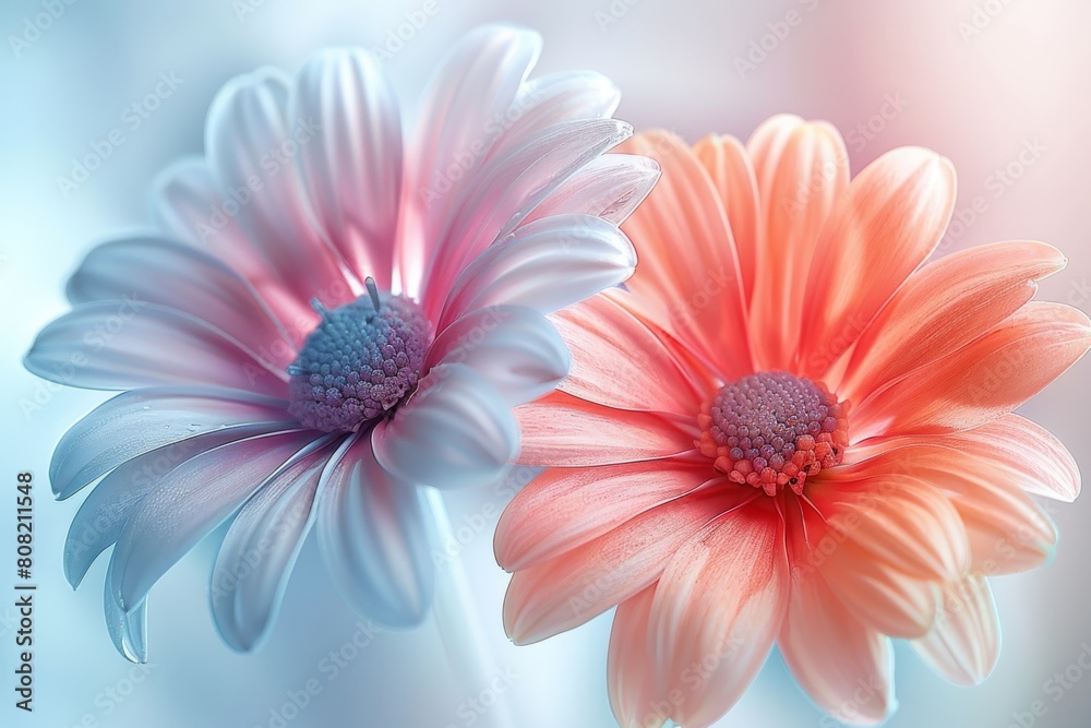 Two Pink and White Flowers in a Vase