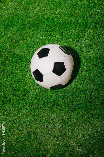 Soccer ball resting on green grass field