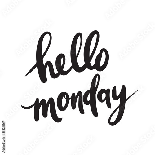 Hello Monday text isolated  square composition. Hand drawn vector art.