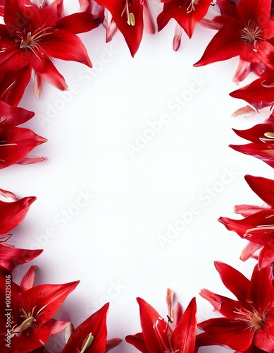 Red flower frame on a white background