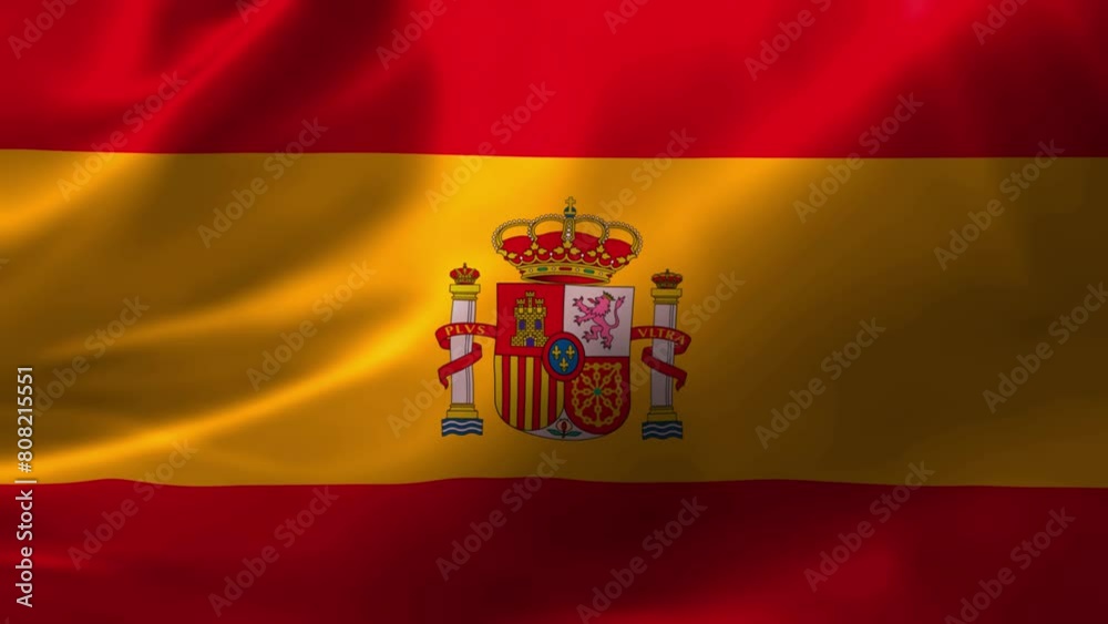 Realistic HD flag of the Spain waving in the wind. Close up of Spain Flag Slow Waving with visible. flag background texture with vibrant colors and fabric background Realistic HD flag of the Spain waving in the wind. Close up of Spain Flag Slow Waving with visible. flag background texture with vibrant colors and fabric background