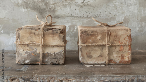 Two vintage wrapped packages with twine.