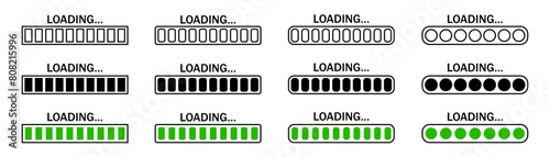 Loading panel, web page loading progress status, loading timeout indicator set eps10