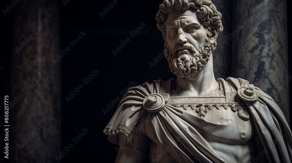 Roman emperor statue exuding regal attire and authority