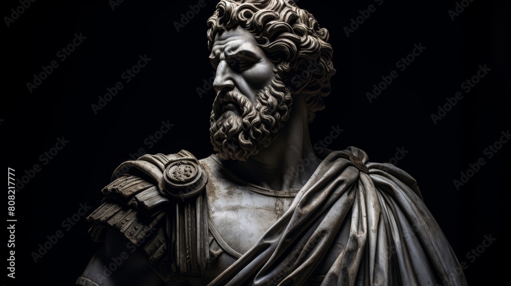 Roman emperor statue radiating regal attire and dominance