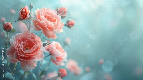 Bunch of Pink Flowers on Blue Background