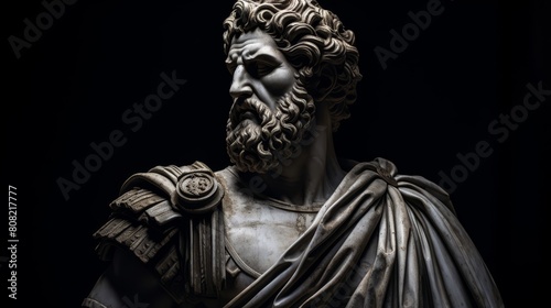 Roman emperor statue radiating regal attire and dominance