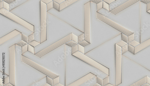Geometric paper art in gold and white 3D illustration
