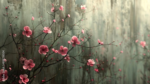 Pink Flowers on Green Background