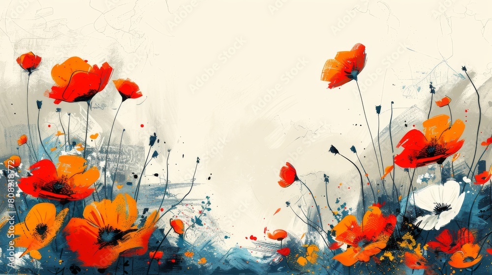 Orange Flowers Painting on White Background