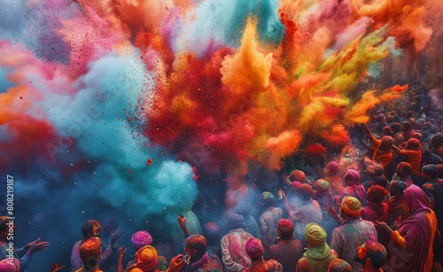 Holi Festival  Joyful Celebration with Vibrant Colored Powders