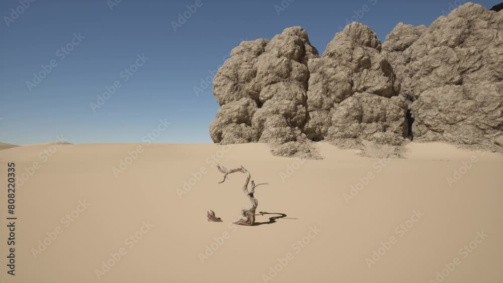A lone tree standing in the vastness of the desert landscape. hot desert