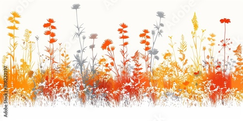 Orange and White Flowers Painting on White Background
