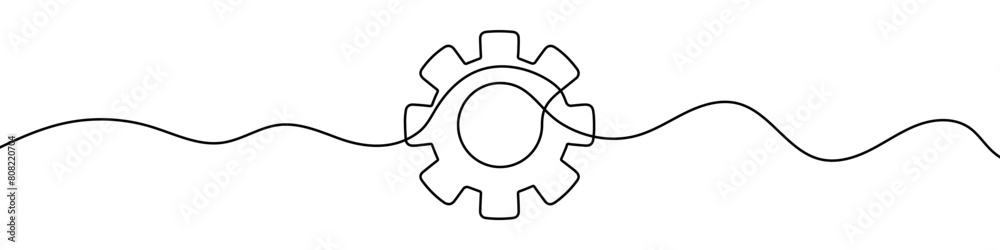 Continuous editable line drawing of cogwheel. One line drawing background. Vector illustration. Single line gear icon. Continuous editable line drawing of cogwheel. One line drawing background. Vector illustration. Single line gear icon.