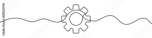 Continuous editable line drawing of cogwheel. One line drawing background. Vector illustration. Single line gear icon. © chekman