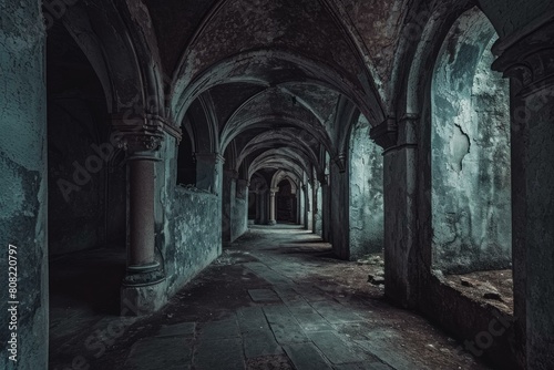 Ancient Abandoned gothic castle dungeon. Ruin scary. Generate Ai