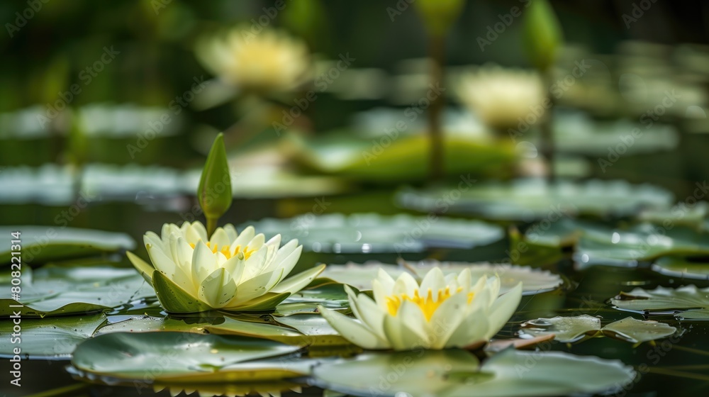 Tranquil Water Lilies on Serene Pond Tranquil Water Lilies on Serene Pond