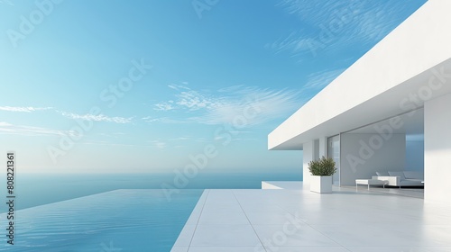 white apartment with a blue sky, clean and simple designs © BALLERY ART
