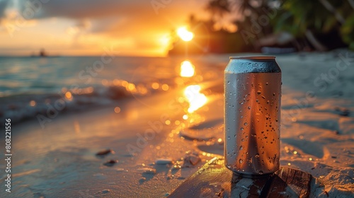 A refreshing drink by the sea. Mockup. Scene for the product