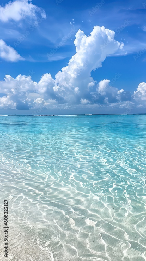 paradise beach with blue sea and blue sky