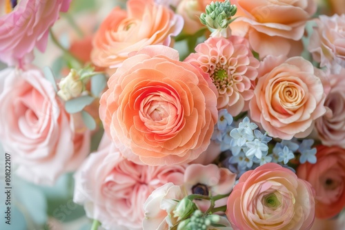 Colorful Floral Composition  Vibrant Blossoms in Pink  Orange  and Blue