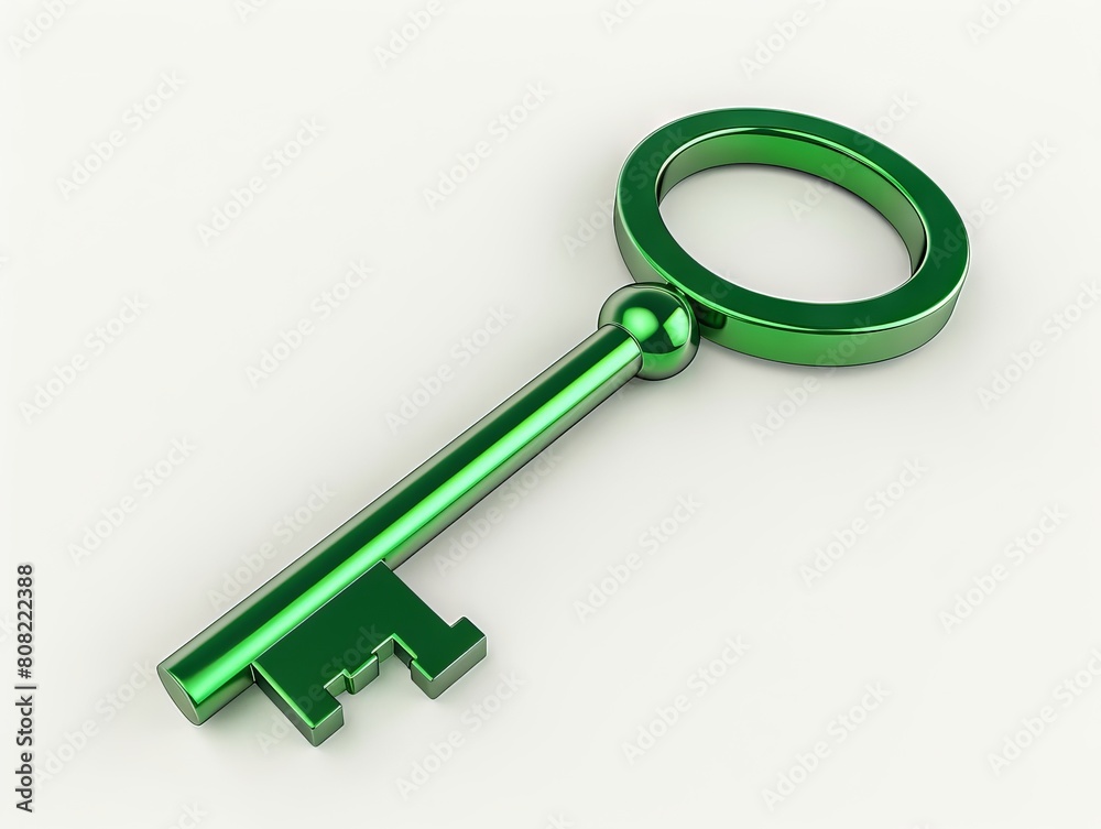 A green key on a white background. A green key on a white background.