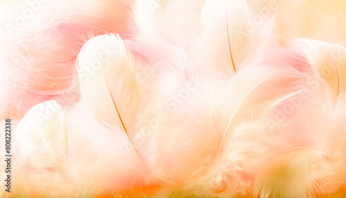Abstract  elegant fluffy feathers. Three-dimensional background in shades of orange.