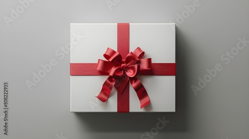 Open white present box or gift box with red ribbons on .Generative AI © adan