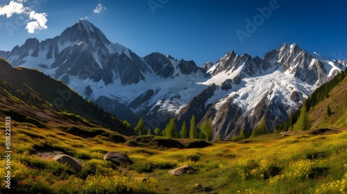 Panoramic view of the Caucasus Mountains in the summer, Russia