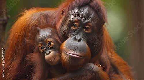 mother orangutan with her baby .Generative AI