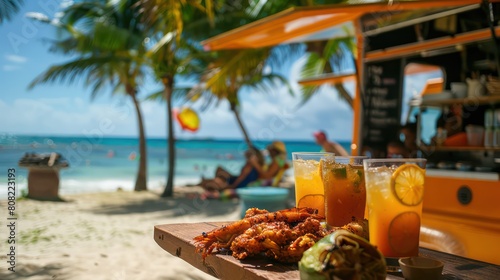 tropical caribbean cuisine food truck at a beach party photo