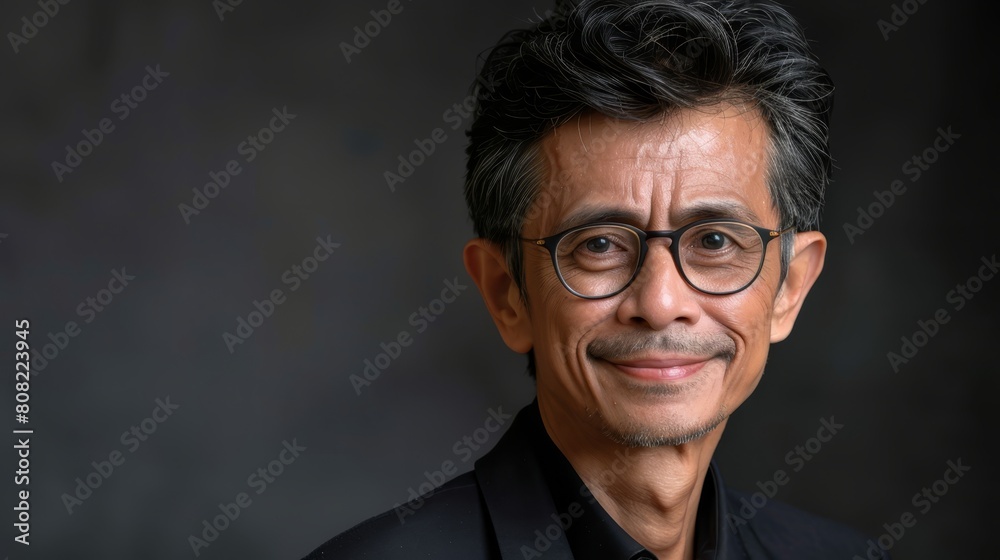   A tight shot of someone wearing glasses, a black shirt, a black tie, and a black blazer