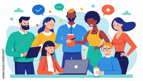 A group of individuals with different communication styles coming together to solve a conflict in the workplace.. Vector illustration