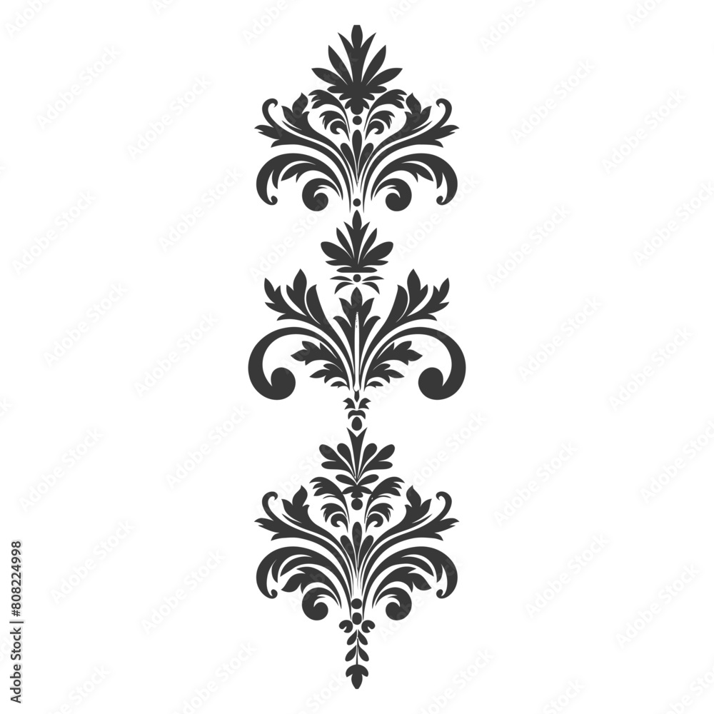 Silhouette vertical line divider with Baroque ornament black color only Silhouette vertical line divider with Baroque ornament black color only