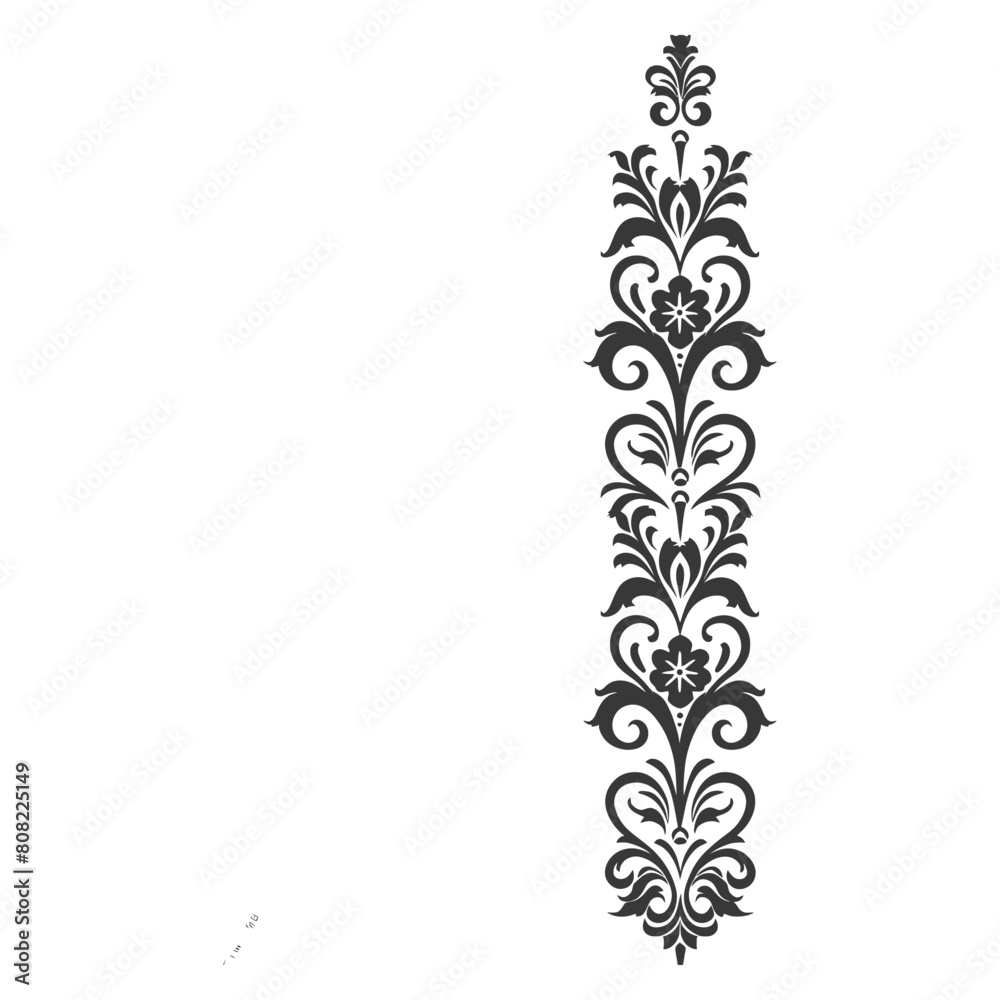 Silhouette vertical line divider with Baroque ornament black color only Silhouette vertical line divider with Baroque ornament black color only