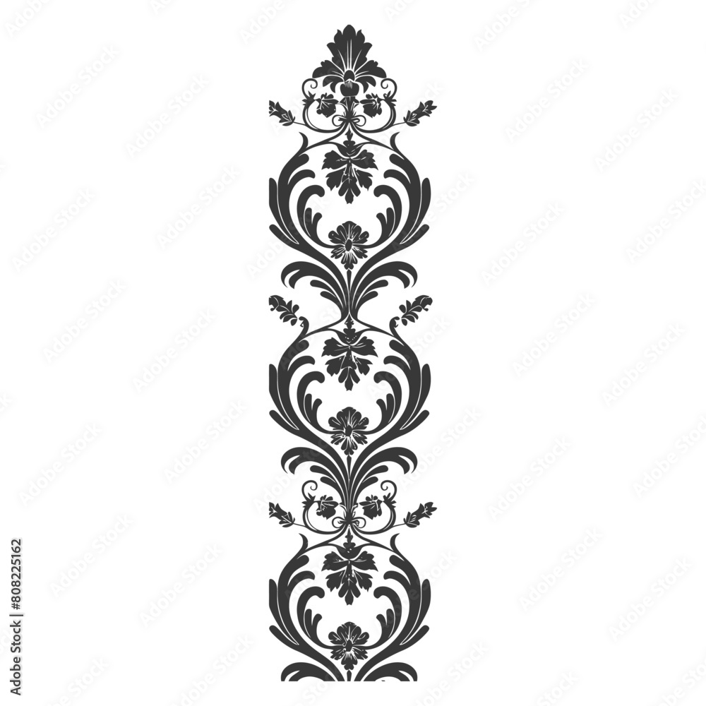 Silhouette vertical line divider with Baroque ornament black color only Silhouette vertical line divider with Baroque ornament black color only
