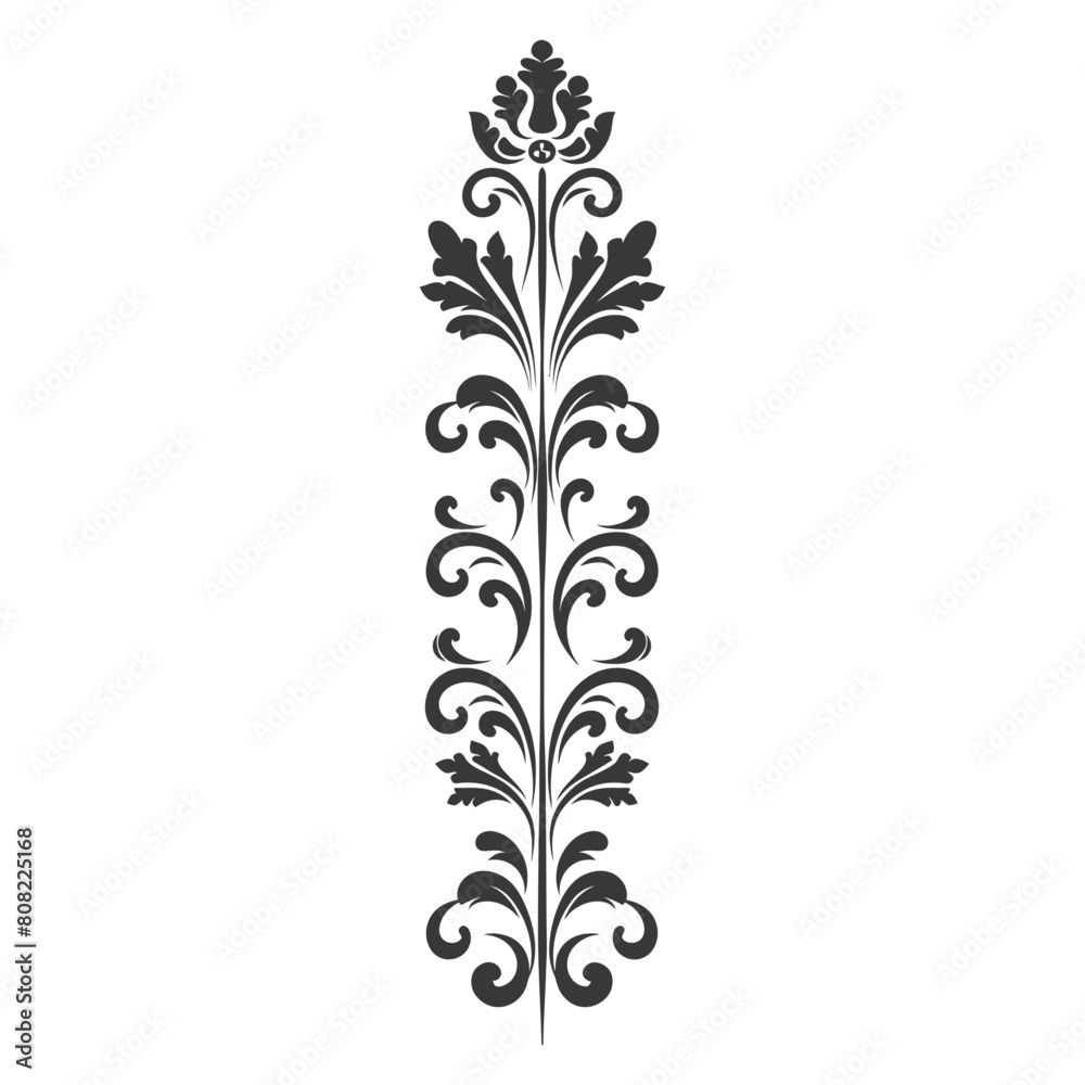 Silhouette vertical line divider with Baroque ornament black color only