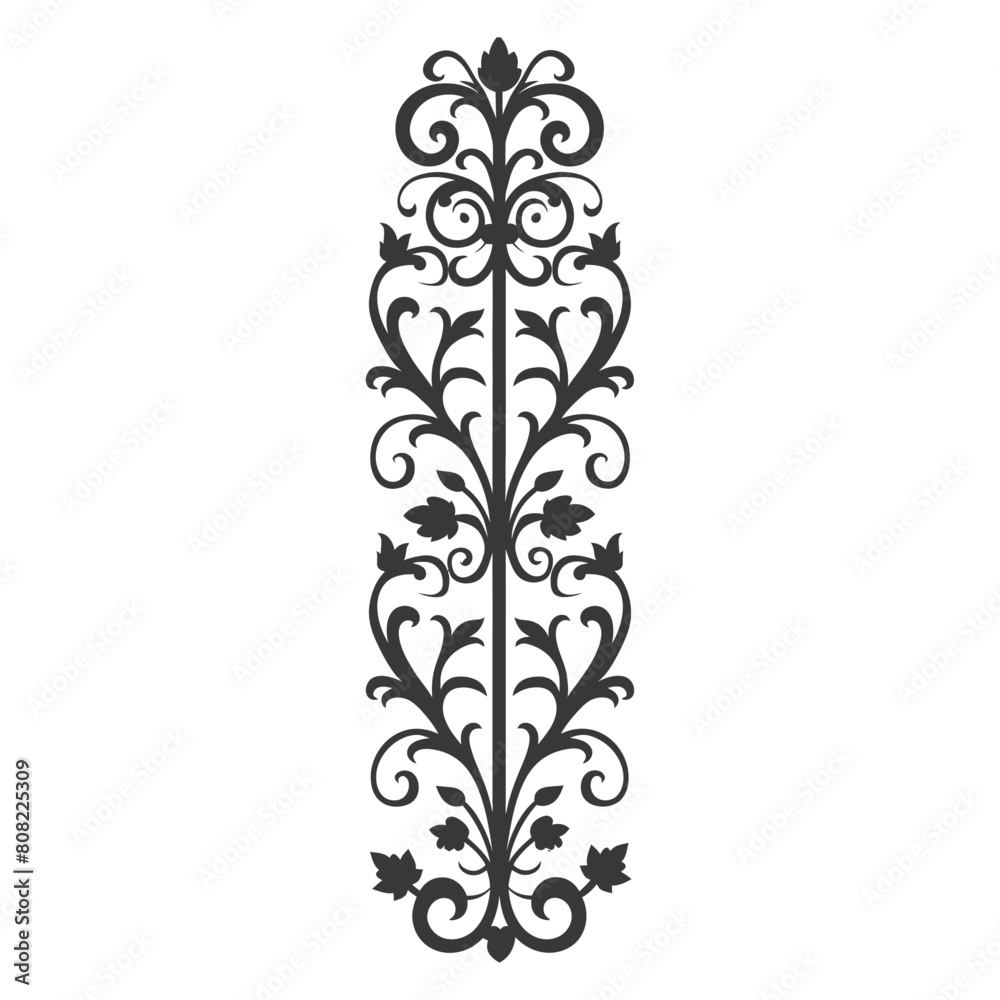 Silhouette vertical line divider with Hearth shape Baroque ornament black color only Silhouette vertical line divider with Hearth shape Baroque ornament black color only