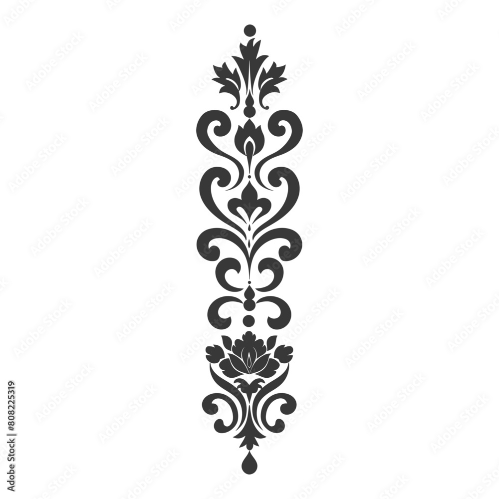 Silhouette vertical line divider with Hearth shape Baroque ornament black color only Silhouette vertical line divider with Hearth shape Baroque ornament black color only