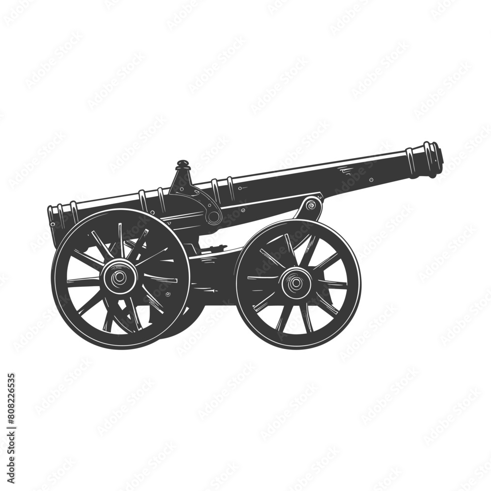 Fototapeta premium Silhouette vintage old cannon black color only