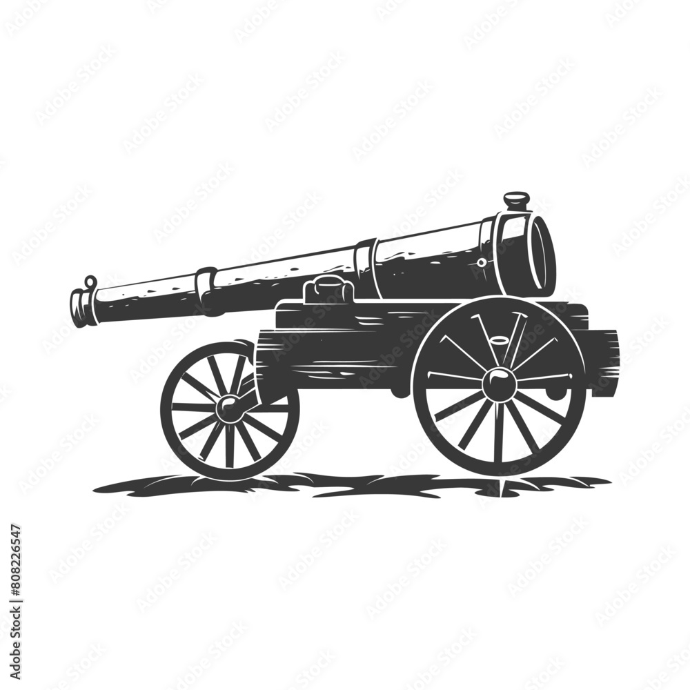Fototapeta premium Silhouette vintage old cannon black color only