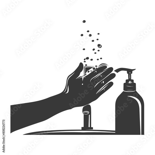 Silhouette washing hands with soap hand only black color only