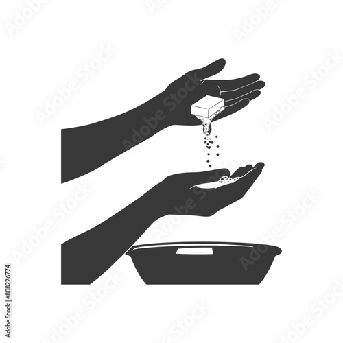 Silhouette washing hands with soap hand only black color only