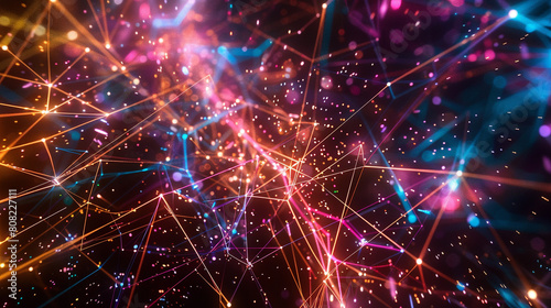 A virtual space filled with interconnected lines and nodes, glowing in a spectrum of colors.