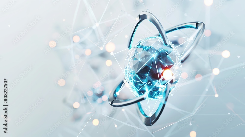 Isolated Polygonal Science Atom Symbol on White Isolated Polygonal Science Atom Symbol on White
