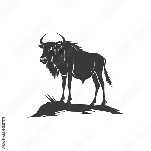 Silhouette Wildebeest animal black color only