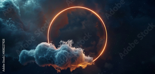 3D-rendered dark sky featuring an abstract cloud encircled by copper neon light.