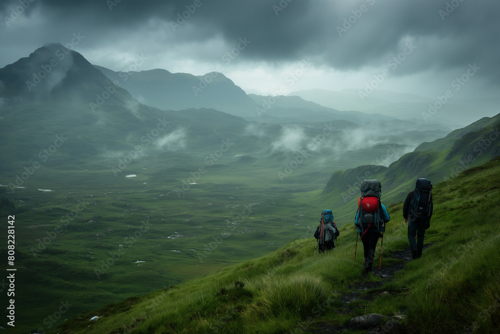 Group trek through picturesque Scottish Highlands