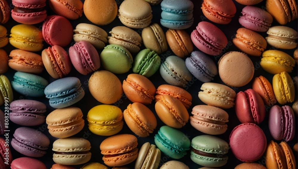 Craft an ultra-realistic image of an assortment of colorful macarons arranged in a rainbow spectrum. -Ai Generative Craft an ultra-realistic image of an assortment of colorful macarons arranged in a rainbow spectrum. -Ai Generative