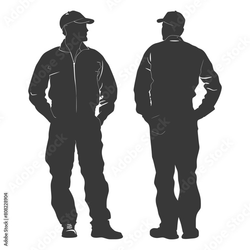 Silhouette Man Workers wearing jumpsuit black color only